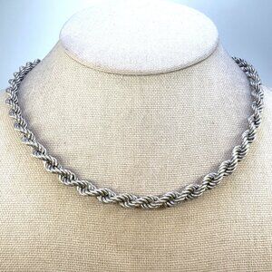 VTG Sterling Silver 925 Heavy Rope Chain Necklace Lobster Clasp Size 22" Length